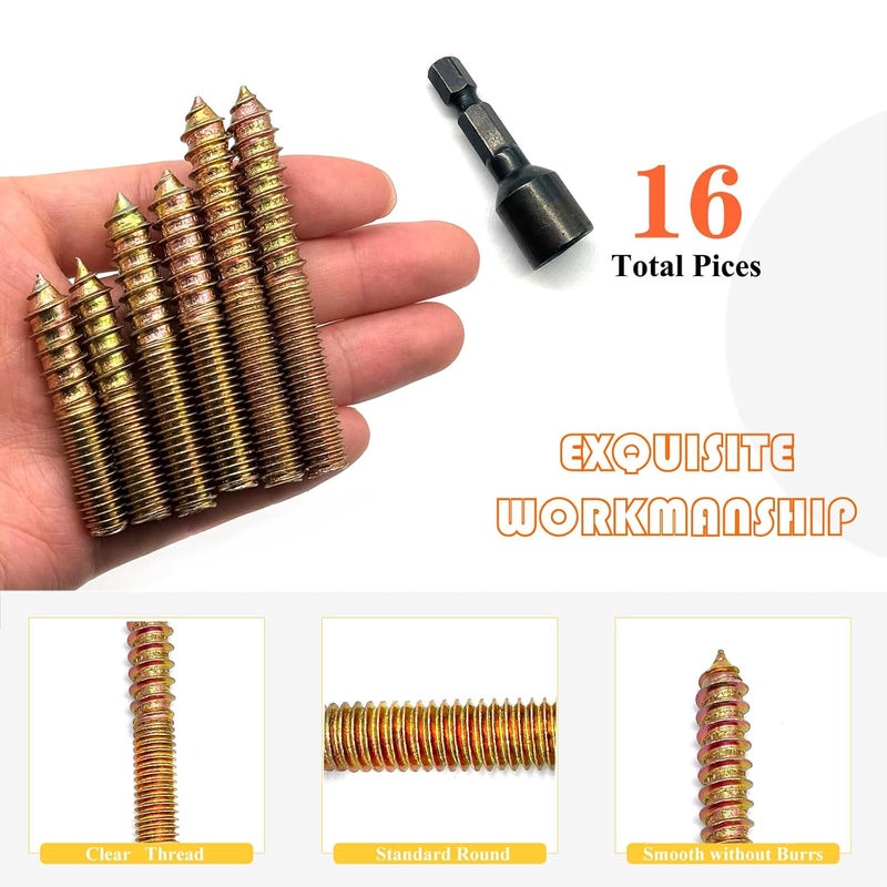 Matrelt 16Pack 3/8-16" Hanger Bolts 3Sizes 2-3 Inch Include1 pcs Hanger Bolt Driver Double Headed Bolts Wood Dowel Screw Self-Tapping Screw Hanger Bolts for Furniture Screws Wood Screws Threaded Rods Bolt - Image 4
